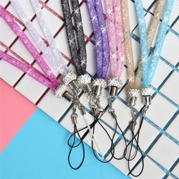 Luxury Bling Glitter Phone Lanyard Straps Fashion Jewelry Shiny Crysta Cell Phone Charms Colorful Long Neck ID Cards Mobile Bag Rope Chain