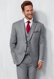 Best Popular Design Grey Groom Tuxedos Notch Lapel Two Button Groomsmen Mens Wedding Dress Excellent Man 3 Piece Suit(Jacket+Pants+Vest+Tie)