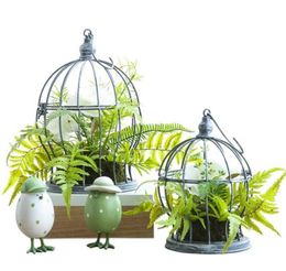 Wrought iron fresh bird cage floral flower vase Living room balcony decoration artificial flower set