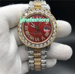 Ice diamond men's watches hip hop rap style fashion best quality watches red large dial automatic mechanical calendar watch