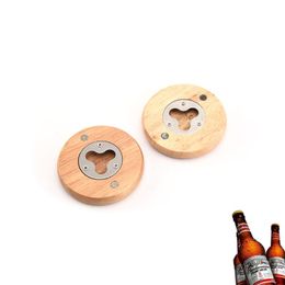 Blank DIY Wooden Round Shape Beer Bottle Opener Coaster Fridge Magnet Decoration Bottle Opener LX8295