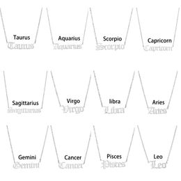 Horoscope sign pendant necklace Constell Stainless steel letter necklaces Taurus Aquarius Scorpio Gemini Sagittarius fashion Jewellery drop ship