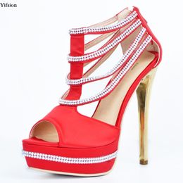 Rontic Hot Women Platform Sandals Sexy Pearl Stiletto High Heels Sandals Open Toe Chram Red Party Shoes Women US Plus Size 4-15