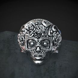 Unique 316L Stainless Steel Heavy Sugar Skull Ring Mens Mandala Flower Santa Muerte Biker Jewellery Size 7 - 14275o