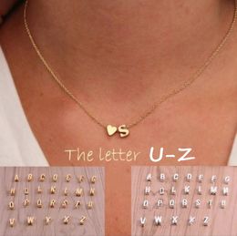 26 letters long sweater chain choker pendant necklace tiny love heart pendants for women collier lovers gift gold silver U-Z