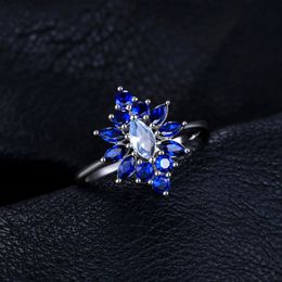 Fashion-Luxury 2.5ct Marquise Stimulated Blue Spinels Flower Ring 925 Sterling Silver Engagement Ring For Women Party