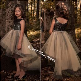 Little Black High Low Flower Girls Dresses For Weddings Sequins Appliqued New Kids First Communion Dress Custom Made Pageant Gowns FG1292