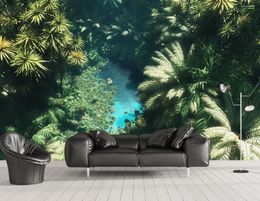 wallpapers for living room Medieval hand-painted tropical rainforest landscape background wall decorative painting