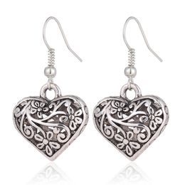 Multiple Ethnic Boho Vintage heart Dangle Drop Earrings for Women fashion antique silver carved flower hollow earrings jewelry