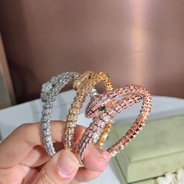 Golden Full drill snake Lady Bracelet Personality fashion Trend Women's Bracelets Free shipping Twinkle Dance party Gift giving noble