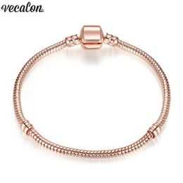 Handmade Bracelet Fit Bead 925 Silver Rose Gold Filled Snake Chain Bangle & Bracelet Luxury Party Jewellery 16-23CM Women Gift