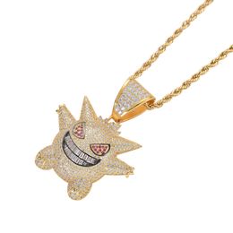 Wholesale-Bling Bling Iced Out Hip Hop Jewelry Cartoon Pendant Cubic Zircon Copper Necklace Iced Out Men Gift CN055