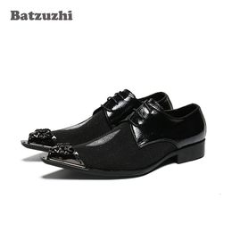 Batzuzhi Fashion Men Shoes Pointed Metal Tip Black Business Leather Dress Shoes Formal Oxfords Chaussures Hommes, Sizes EU38-46
