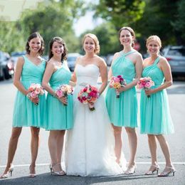 Plus Size Mint Green / Turquoise Short Knee Length Beach Bridesmaid Dresses Draped Bridesmaids Dress Custom Made For Wedding Party