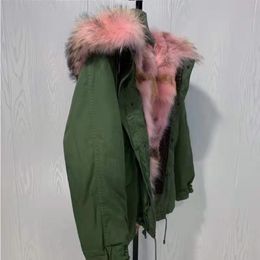 pink raccoon fur trim winter snow coats wolf fur jackets Mukla furs pink brown coyote fur lining army green women mini parkas Germany