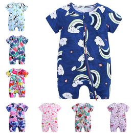 New Summer Infant Toddler Baby Romper Short Sleeve Cartoon Print Zipper Newborn Jumpsuit Baby Clothes Fashion Toddler Outfits