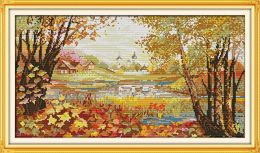 Beautiful view of lake home decor painting ,Handmade Cross Stitch Embroidery Needlework sets counted print on canvas DMC 14CT /11CT