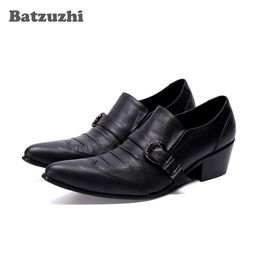Batzuzhi Handmade Men Leather Shoes Pointed Toe Black Business Oxfords Slip On Chaussures Hommes Leather Dress Shoes!Big Size 12