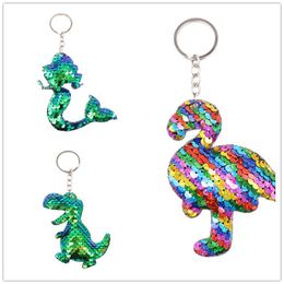 30pcs/Lot Animal Keychain Glitter Pompom Sequins Key Chain Gifts Women Car Bag Accessories Key Ring Wedding Souvenir for Guests