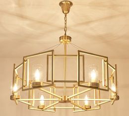 Modern Copper Box Chandelier frame Geometric LED lamp 6 8 Heads For Kitchen Living Room Decoration Chandelier Home Lighting MYY