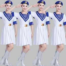 Army Chorus Stage wear carnival performance apparel for women White Military Uniform Sailor clothes female Navy Costume