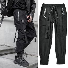 Streetwear Black Harem Jogger Pants Men Hip Hop Pockets Ribbons Sweatpants Mens Trousers Casual Slim Cargo Pants For Man