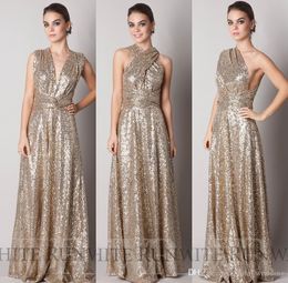 2019 Gold Sequins Bridesmaid Dress Sparkly Custom Made Long Maid of Honor Dress Wedding Party Gown Plus Size vestido de festa de casamento