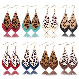 New Arrival Printing Leopard Drop Earrings Autumn & Winter Double Layers Leaf Real Leather Dangle Earrings For Women Charm Gift