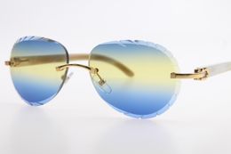 white round boxes Australia - Hot 3524016 Rimless White White Genuine Horn Sunglasses Unisex Driving Round Glasses with box Carved Blue