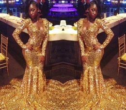 Gold Colour Prom Dresses Sexy Mermaid Long Sleeves Pageant Holidays Graduation Wear Formal Evening Party Gowns Plus Size
