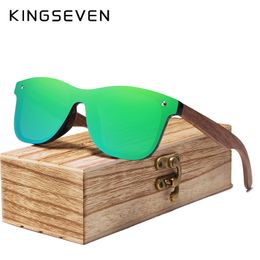 KINGSEVEN Mens Sunglasses Polarized Walnut Wood Mirror Lens Sun Glasses Women Brand Design Colorful Shades Handmade CX200707