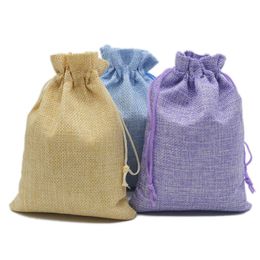 Natural Colorful Jute Bag Burlap Drawstring For Home Wedding Decoration Candy Gift Beads Jewelry Bags Supplies