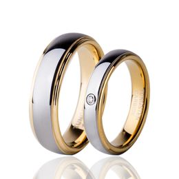 Gold Colour Cubic Zircon Tungsten Couple Ring Set For Lover's Jewellery Alliance Anillos 4mm For Women 6mm For Men J190715