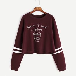 Fashion-Lasperal Letter Print First I Need Coffee Hoodies Women 2018 Autumn Fashion Long Sleeve Casual Cropped Sweatshirt Pullover Tops