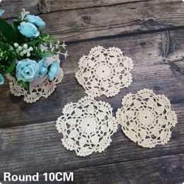 10CM Round Vintage Christmas Placemat Cotton Lace Crochet Doily Cup Mug Coffee Table Wedding Place Mat Cloth Decor Pad