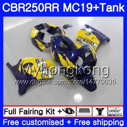 Injection Mould For HONDA CBR 250RR MC19 dark blue yellow CBR250RR 1988 1989 Body 261HM.30 CBR 250 RR 250R CBR250 RR 88 89 Fairing Kit +Tank