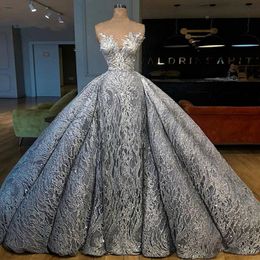 Gorgeous Lace Arabic Evening Dresses With Detachable Skirt Illusion Neckline Middle East Prom Gowns Robe De Soiree