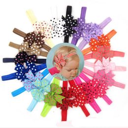 Dot Ribbon Bows Elastic Hairband Boutique Hair Ribbon Bows Headband Kids Hair Accessories 20 Colors Bowknot Dots Hair Band