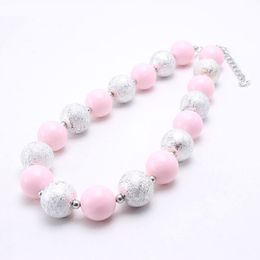 baby girls chunky bubblegum necklace diy pink & silver handmade beads necklace choker Jewellery for children birthday gift