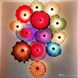 Free Shipping Fancy Blown Murano Glass Wall Plates Popular Art Decor Chihuly Style Multicolor Murano Glass Hanging Plates Wall Art