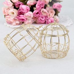 Hot sale Gold Wedding Favor Box European romantic wrought iron birdcage wedding candy box tin box for Wedding Favors 50pcs/lot