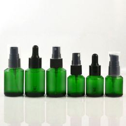 15ml 30ml Empty Green Blue Glass dropper bottle Vial Spray refillable Pump bottle package with black lid F2690