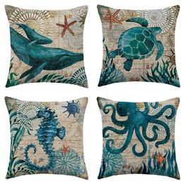 Sea Theme Throw Pillow Case Covers Mediterranean Style Outdoor Decorative Linen Coastal Cushion Case 18 X 18 Inch For Home Decor