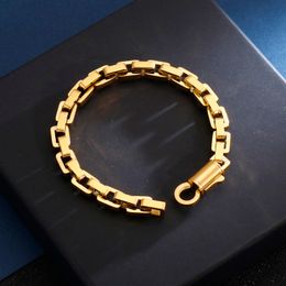 KB121519-KFC Pure 316L Stainless steel New style Huge Solid Box Link Chain bracelet bangle 8mm 9'' 60g heavy jewelry