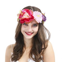 Boho Big Peony Flower Headband Beach Flower Crown Sweet Party Wreath Ribbon Garland Prom Wianek Kwiatowy Women Hair Accessories