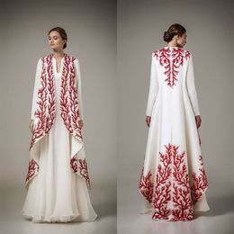 Arabic Dubai Kaftans Evening Dresses Muslim Red Embroidery Long Sleeve Floor Length Prom Gowns Event Wear Custom Made