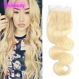 Malaysian Human Hair 4X4 Lace Closure 613# Colour Body Wave Body Wave Blonde Top Closures With Baby Hairs