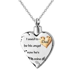 Heart Memorial Jewellery Stainless Steel Cremation Urn Pendant Necklace - Engraved I Used to be his Angel, Now He's Mine