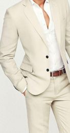 Brand New Beige Mens Wedding Tuxedos Notch Lapel Groomsmen Tuxedos Popular Man Blazers Jacket Excellent Suit(Jacket+Pants+Tie) 40