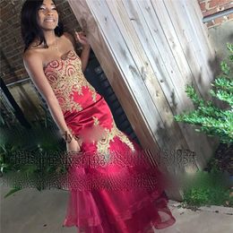 Sweetheart Mermaid Prom Dresses Long Gold Lace Imported Evening Dress For Women Plus Size vestidos de fiesta